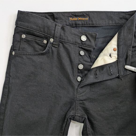 SALE Nudie Jeans Grim Tim W29 L28 Slim Straight Dry Everblack Button Fly Black - Picture 5 of 11